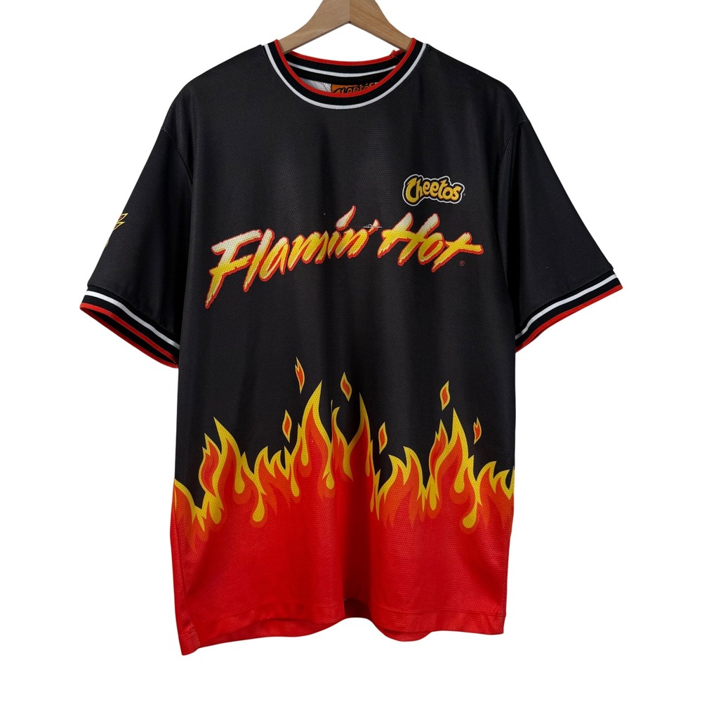 Cheetos Flamin Hot Jersey Shirt‎ Black Red Chester Cheetah Flames Promo Mens XL